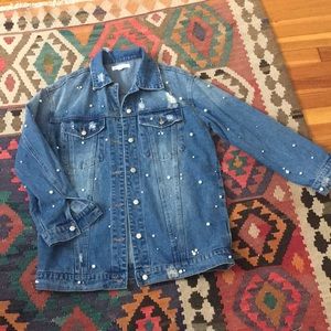 Honey Punch denim jacket w pearls and destruction